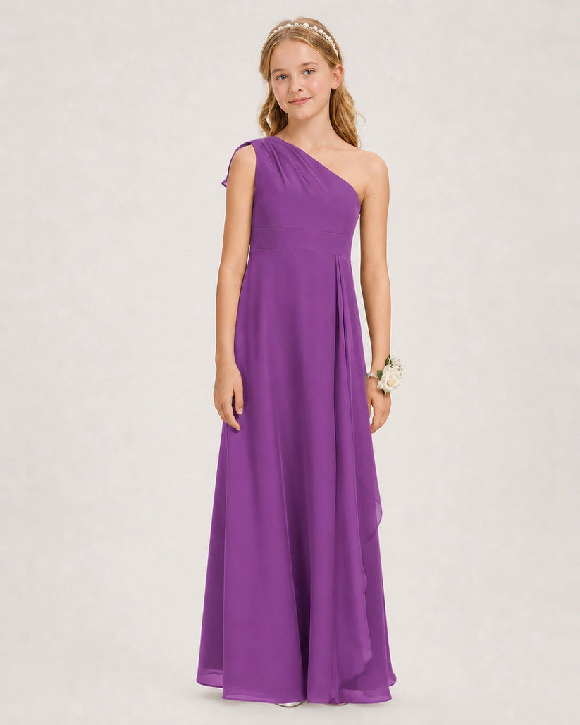 Purple Chiffon A-line Junior Bridesmaid Dress Front View