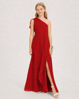 Red Chiffon A-line Junior Bridesmaid Dress Front View