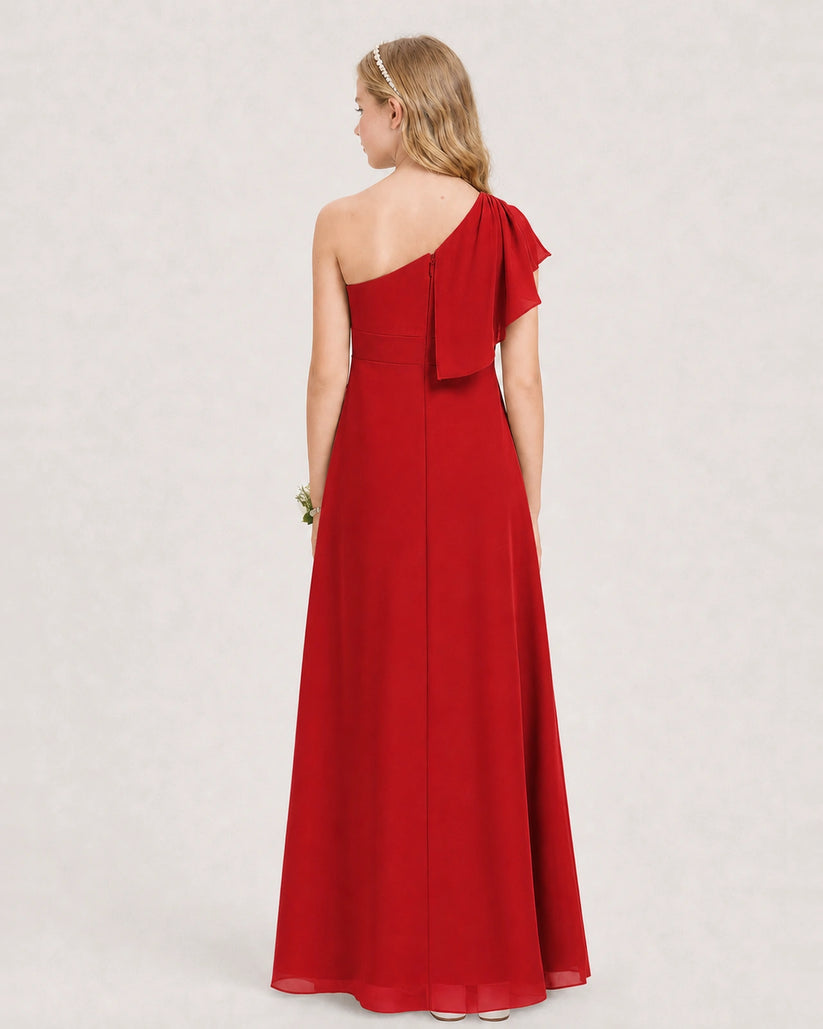 Red Chiffon A-line Junior Bridesmaid Dress Back View