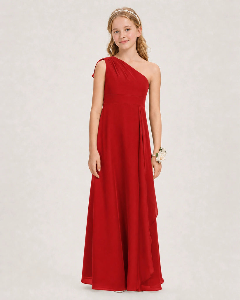 Red Chiffon A-line Junior Bridesmaid Dress Front View