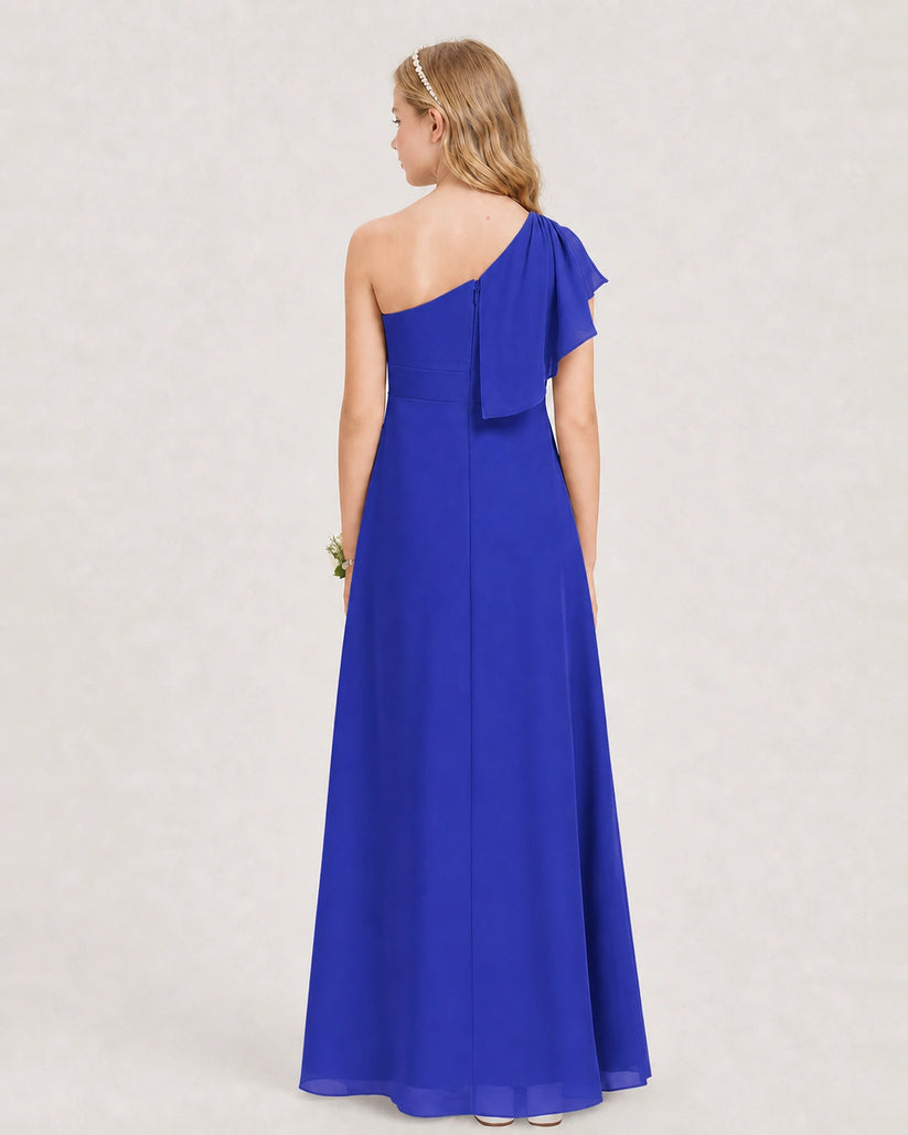 Royal Blue Chiffon A-line Junior Bridesmaid Dress Back View