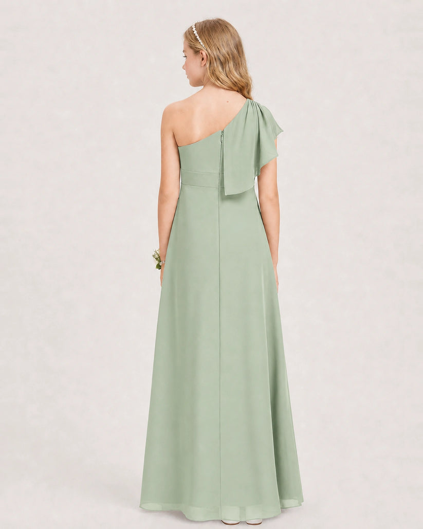 Sage Green Chiffon A-line Junior Bridesmaid Dress Back View