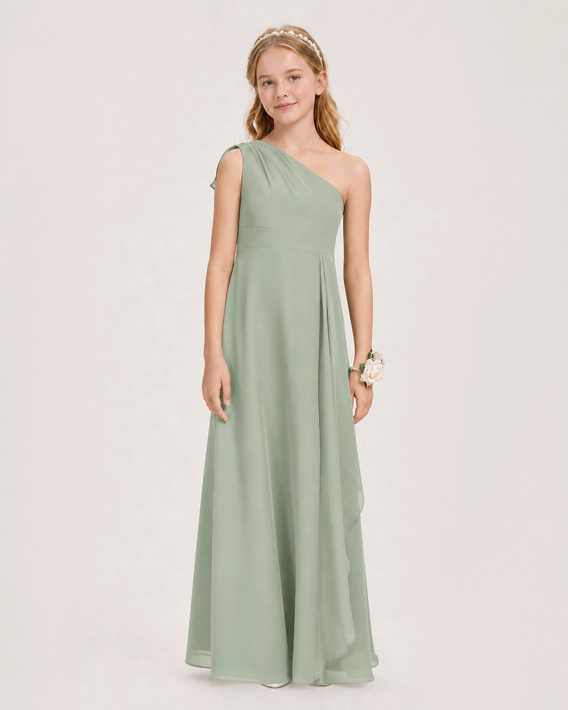 Sage Green Chiffon A-line Junior Bridesmaid Dress Front View