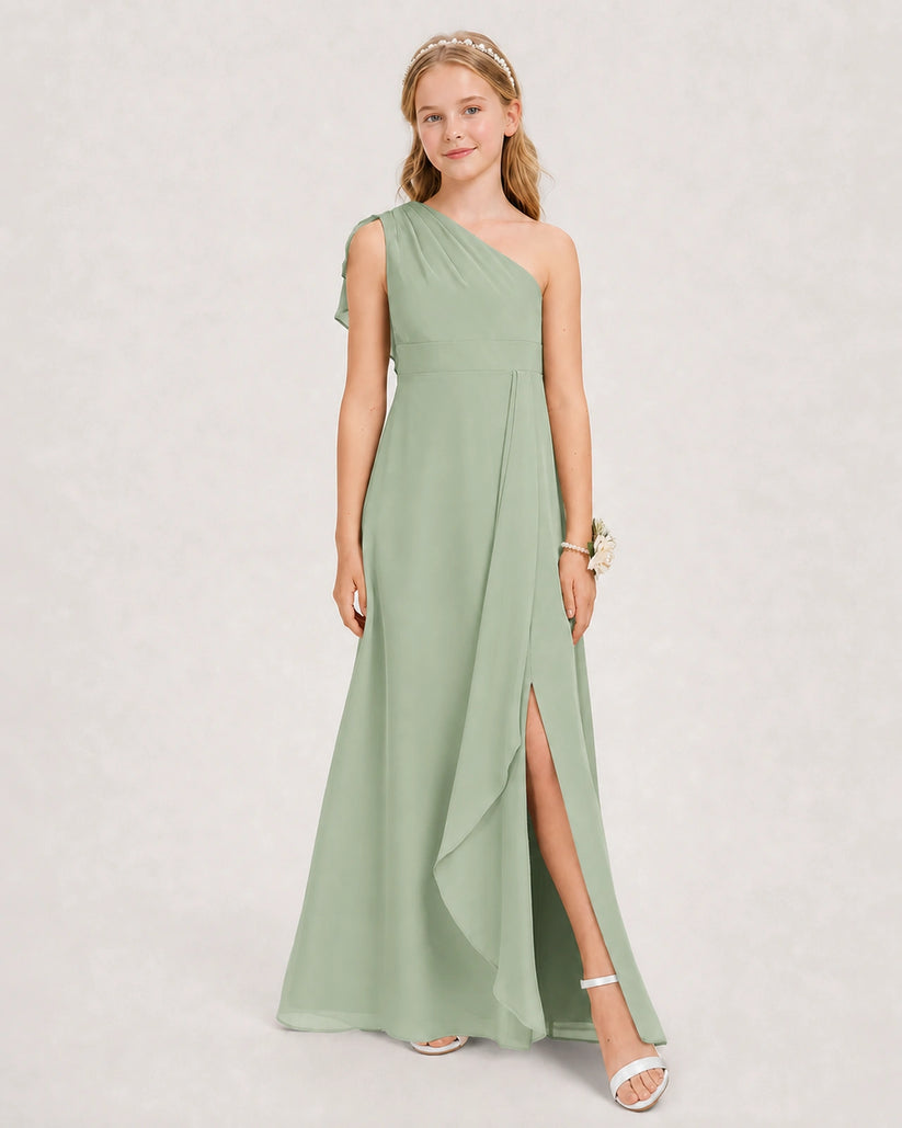 Sage Green Chiffon A-line Junior Bridesmaid Dress Front View