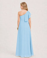 Sky Blue Chiffon A-line Junior Bridesmaid Dress Back View
