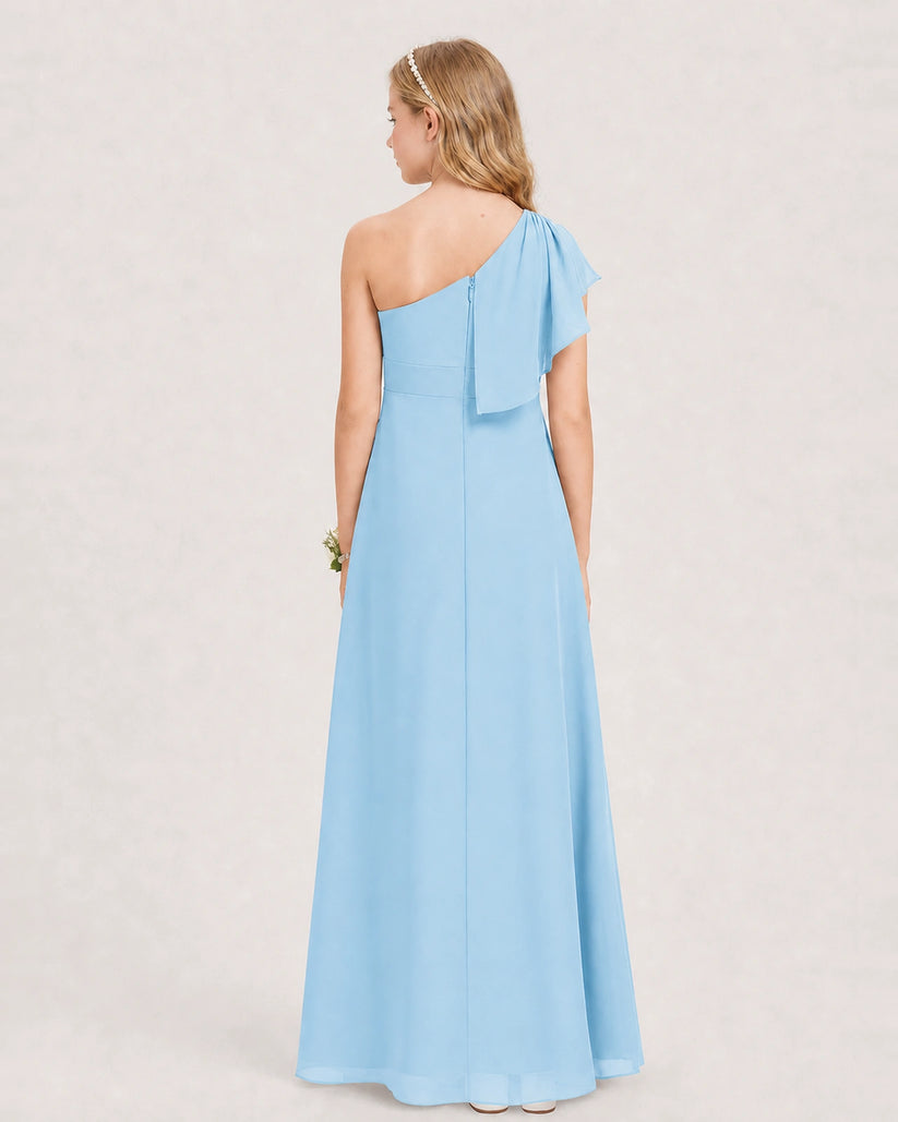 Sky Blue Chiffon A-line Junior Bridesmaid Dress Back View