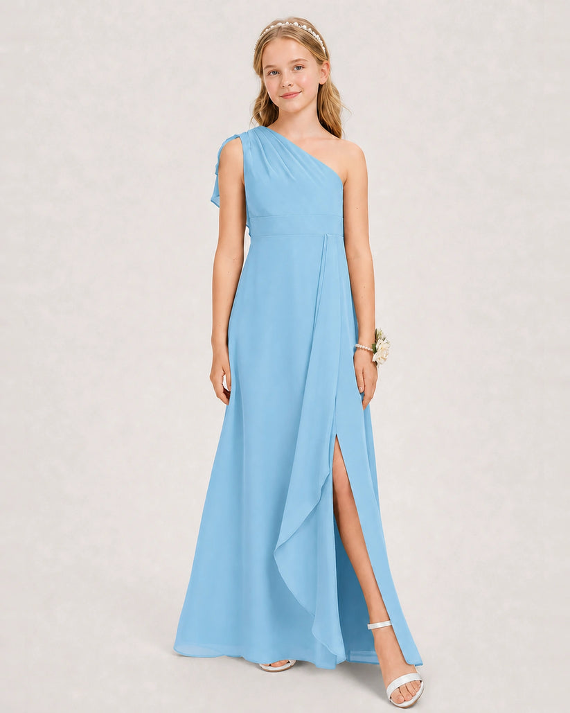 Sky Blue Chiffon A-line Junior Bridesmaid Dress Front View