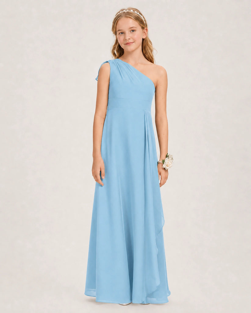Sky Blue Chiffon A-line Junior Bridesmaid Dress Front View