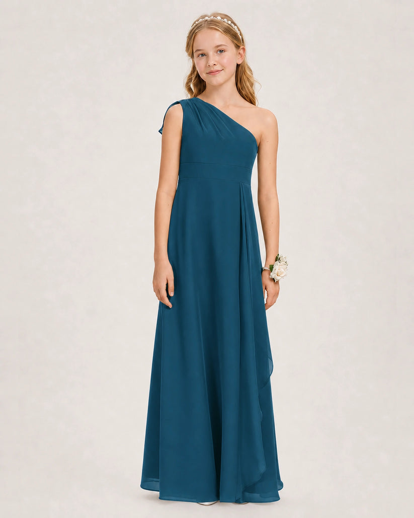 Teal Chiffon A-line Junior Bridesmaid Dress Front View