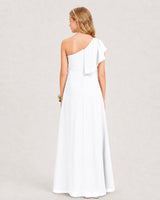 White Chiffon A-line Junior Bridesmaid Dress Back View