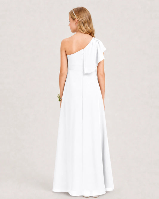 White Chiffon A-line Junior Bridesmaid Dress Back View