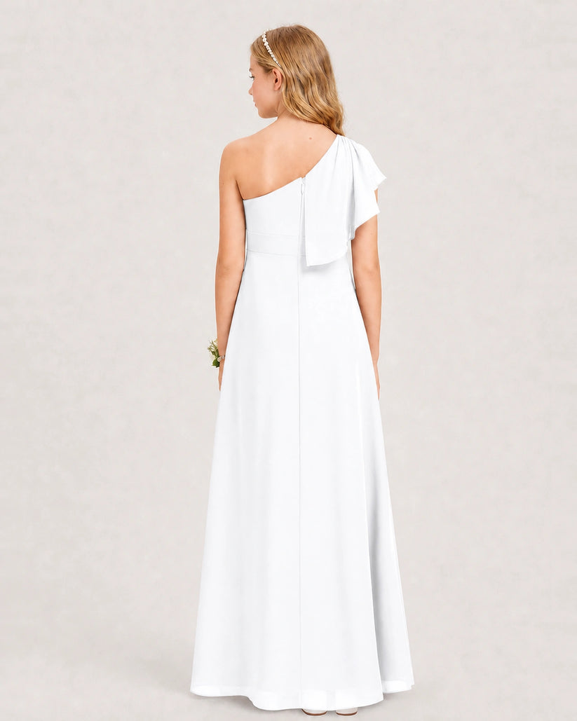 White Chiffon A-line Junior Bridesmaid Dress Back View