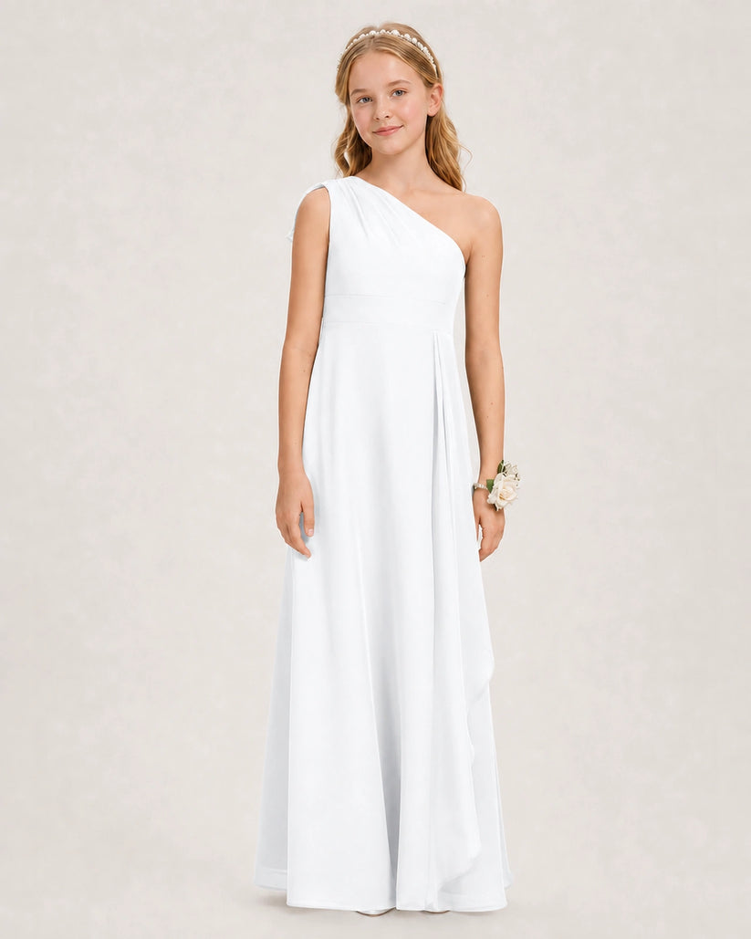 White Chiffon A-line Junior Bridesmaid Dress Front View