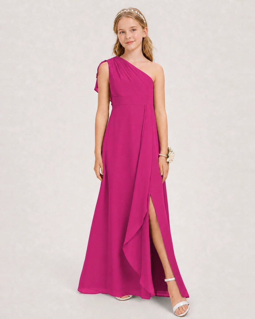 Hot Pink Chiffon A-line Junior Bridesmaid Dress Front View