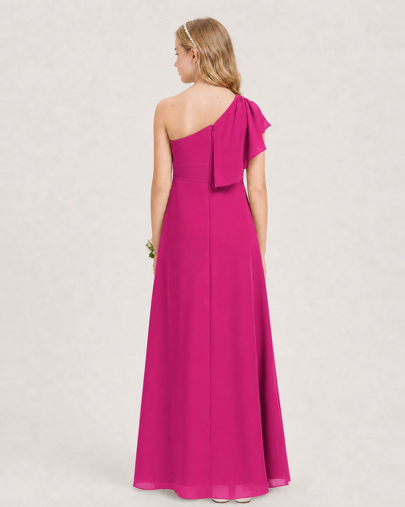 Hot Pink Chiffon A-line Junior Bridesmaid Dress Back View