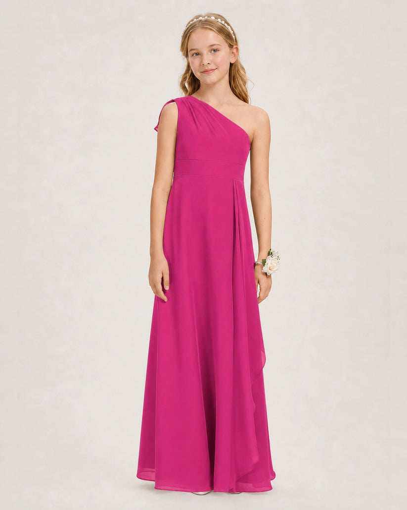 Hot Pink Chiffon A-line Junior Bridesmaid Dress Front View