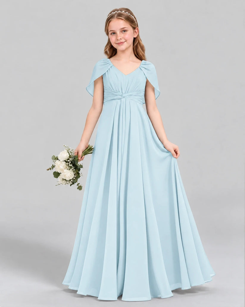 Baby Blue A-line Junior Bridesmaid Dress Front