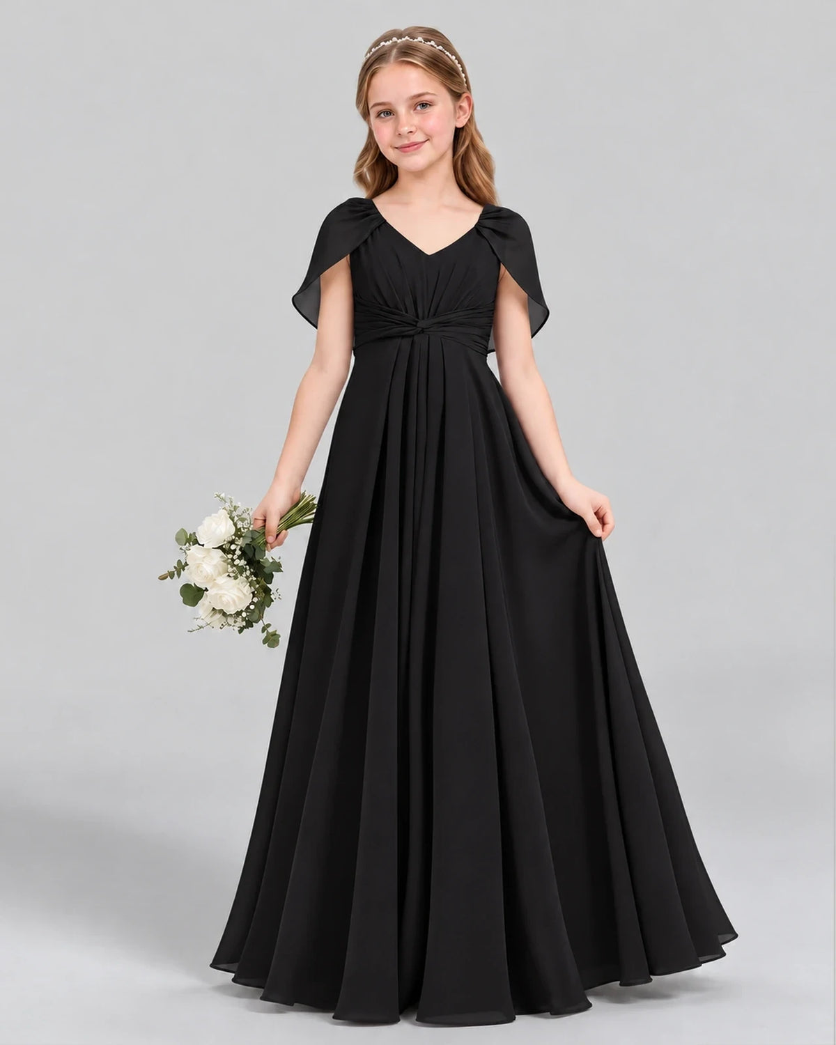 Black A-line Junior Bridesmaid Dress Front