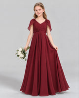 Burgundy A-line Junior Bridesmaid Dress Front