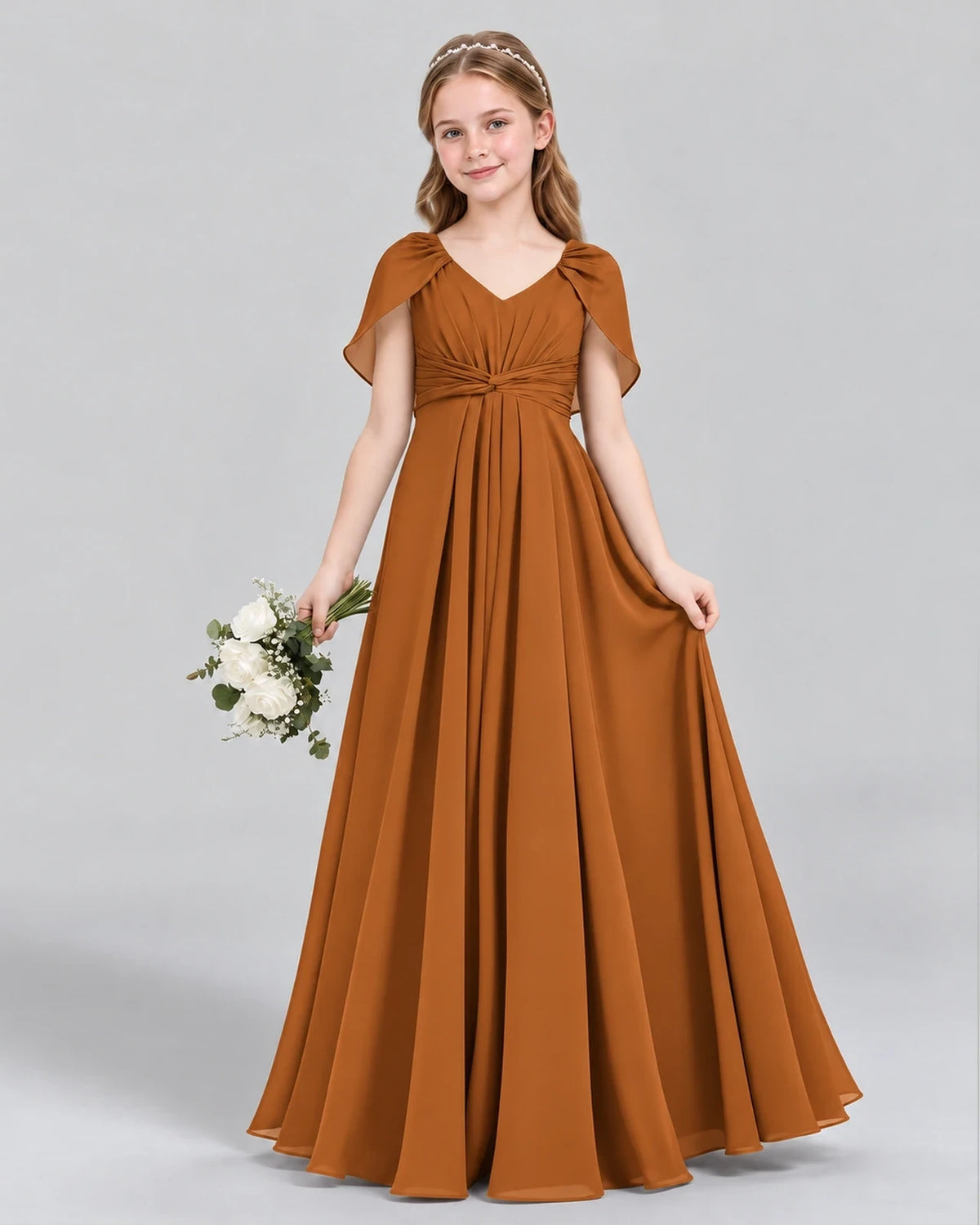 Burnt Orange A-line Junior Bridesmaid Dress Front