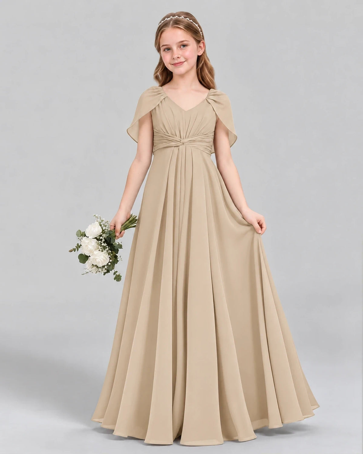 Champagne A-line Junior Bridesmaid Dress Front