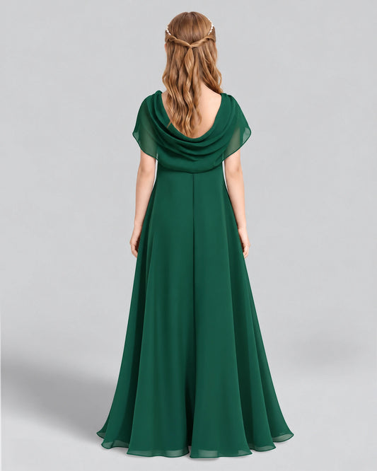 Dark Green A-line Junior Bridesmaid Dress Back [Shared]