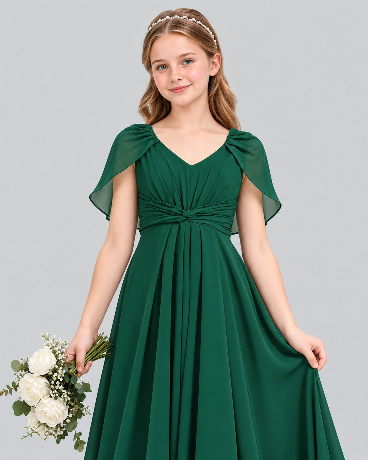 Dark Green A-line Junior Bridesmaid Dress Detail [Shared]