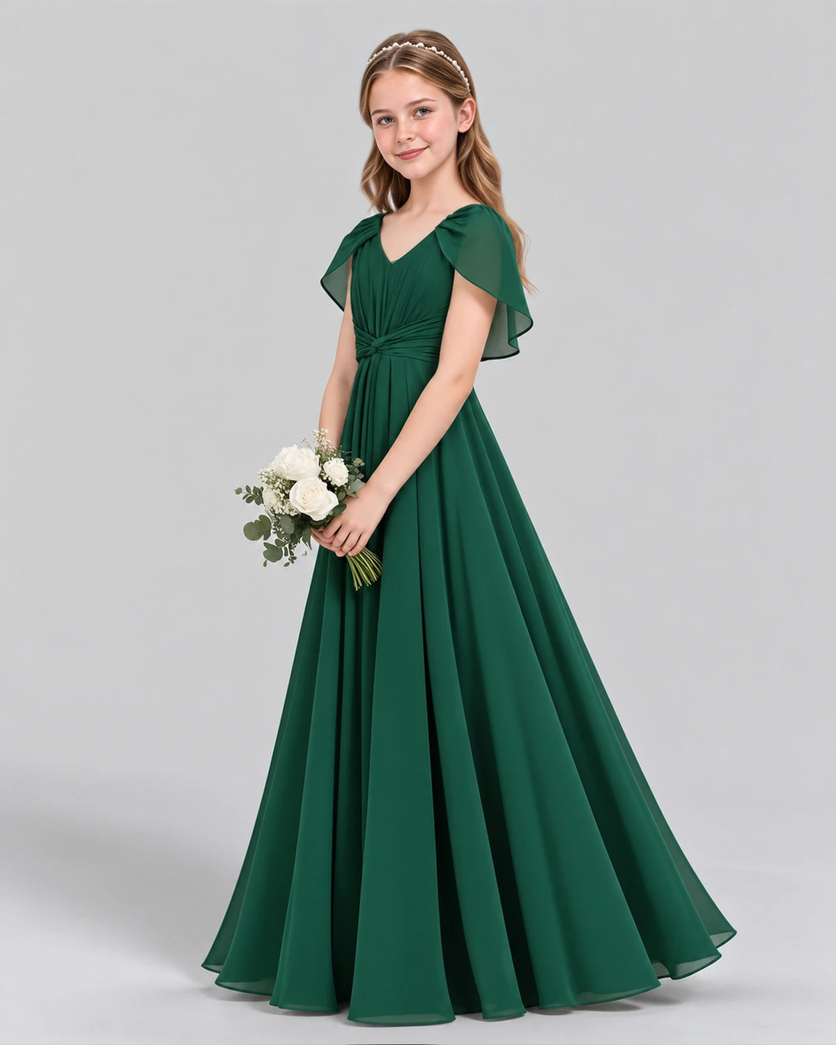 Dark Green A-line Junior Bridesmaid Dress Side [Shared]