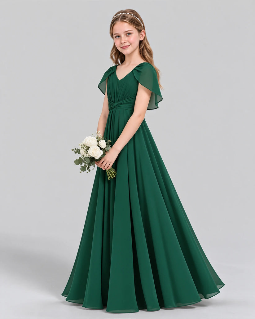 Dark Green A-line Junior Bridesmaid Dress Side [Shared]