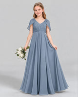 Dusty Blue A-line Junior Bridesmaid Dress Front