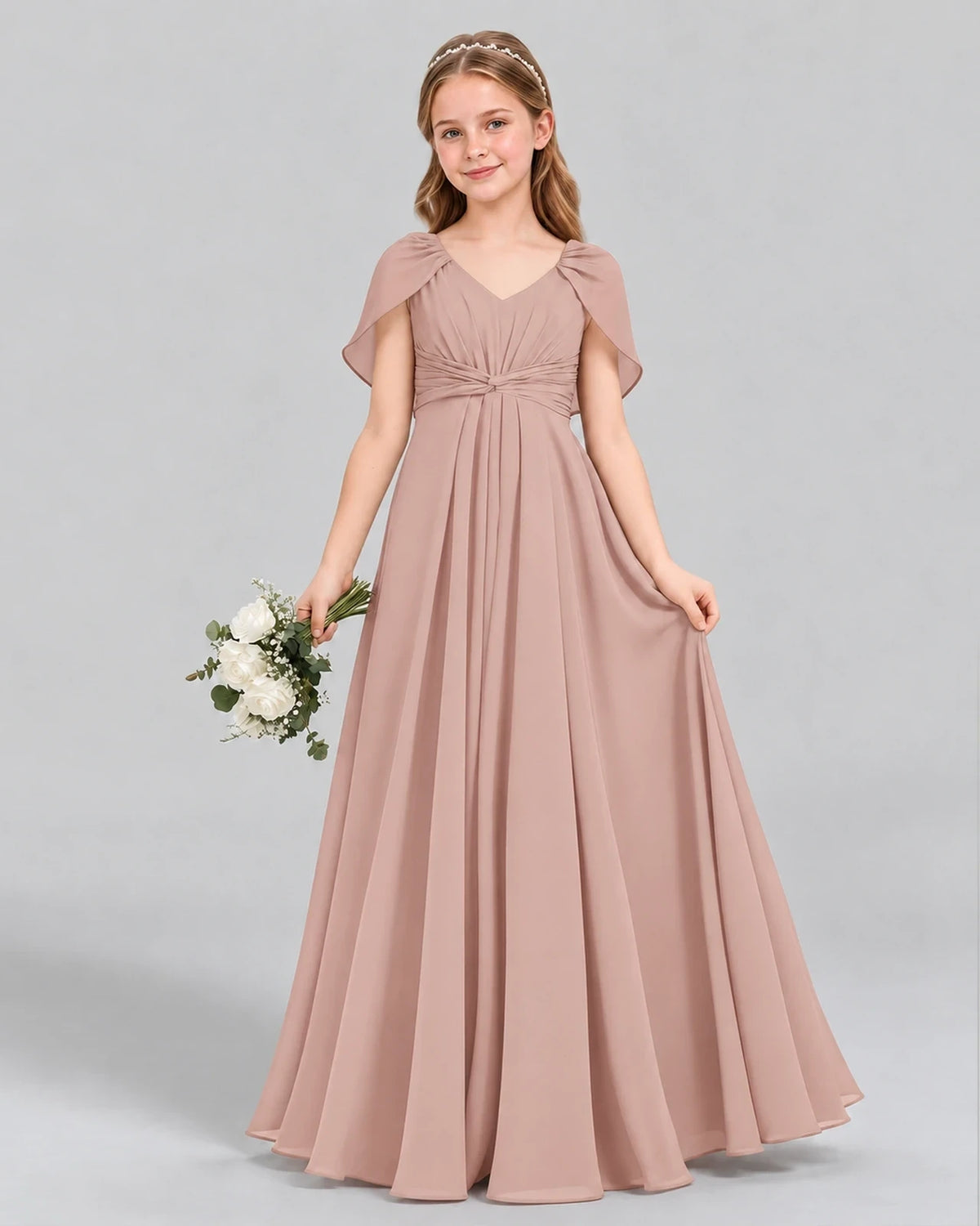 Dusty Rose A-line Junior Bridesmaid Dress Front