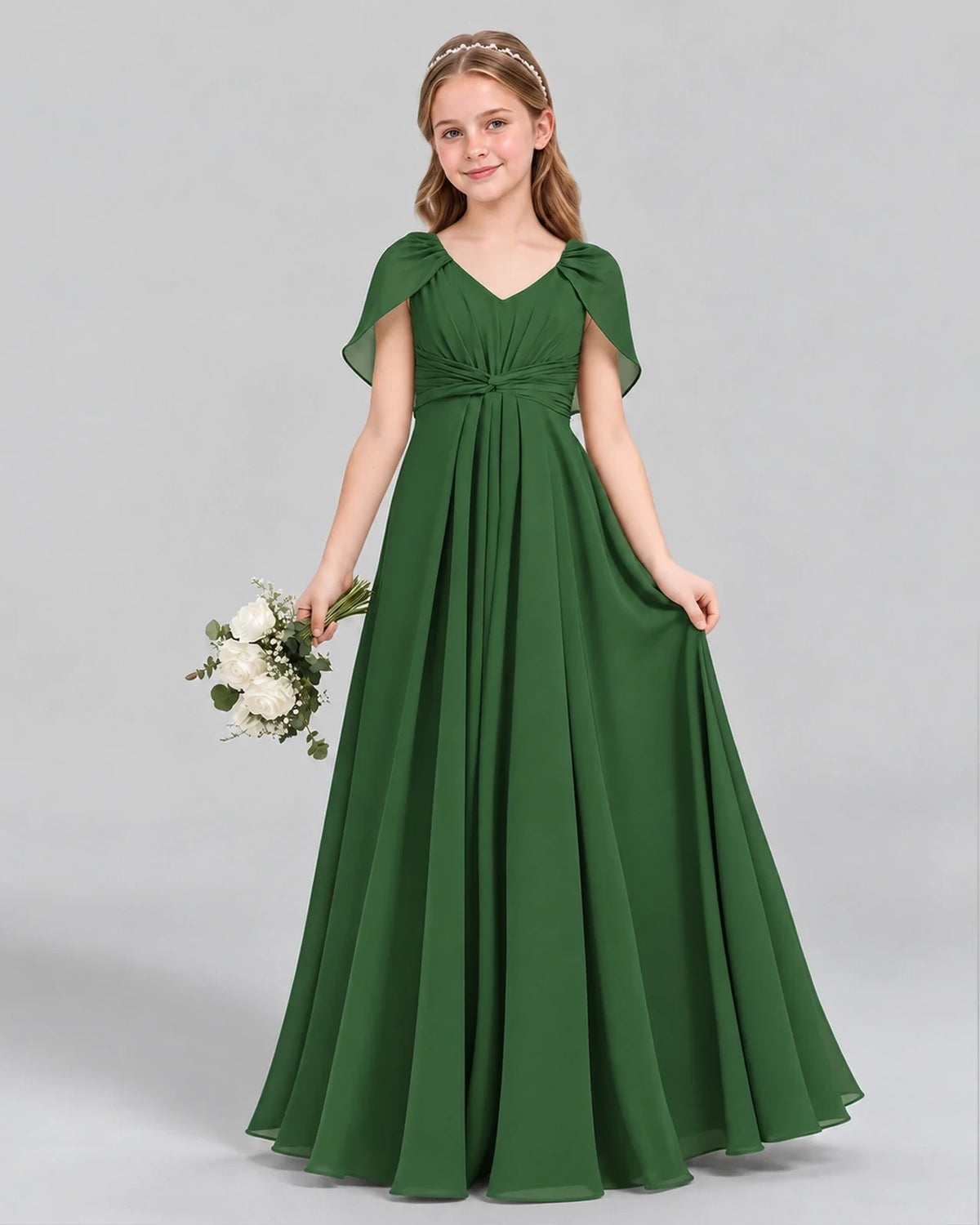 Emerald Green A-line Junior Bridesmaid Dress Front