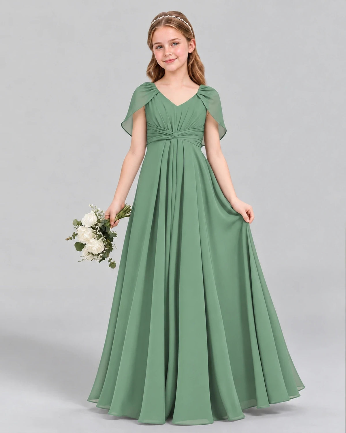 Eucalyptus A-line Junior Bridesmaid Dress Front