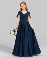 Navy Blue A-line Junior Bridesmaid Dress Front