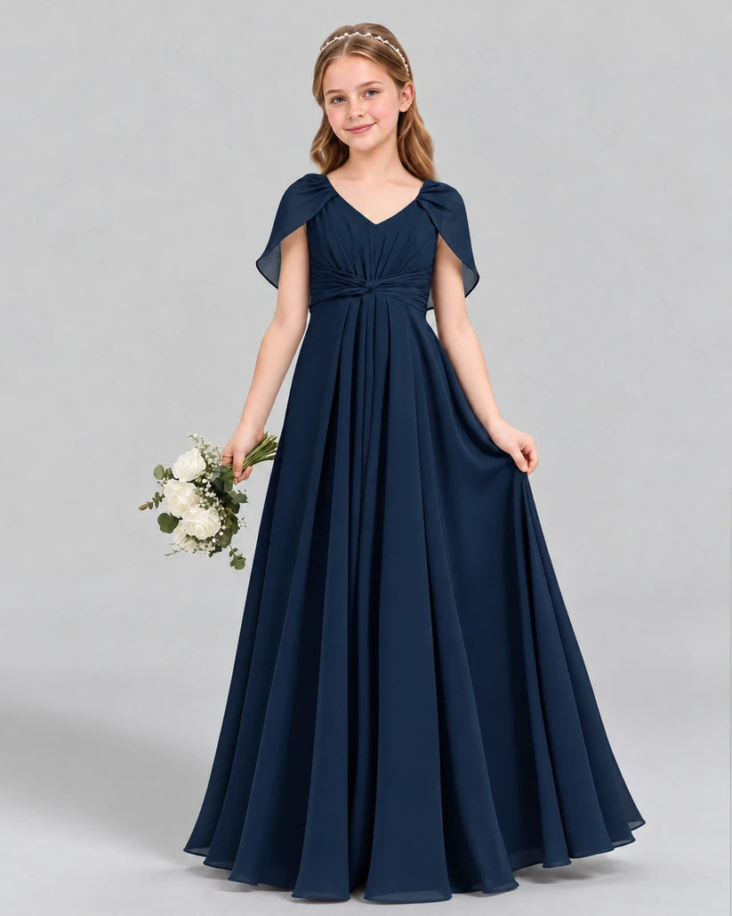 Navy Blue A-line Junior Bridesmaid Dress Front