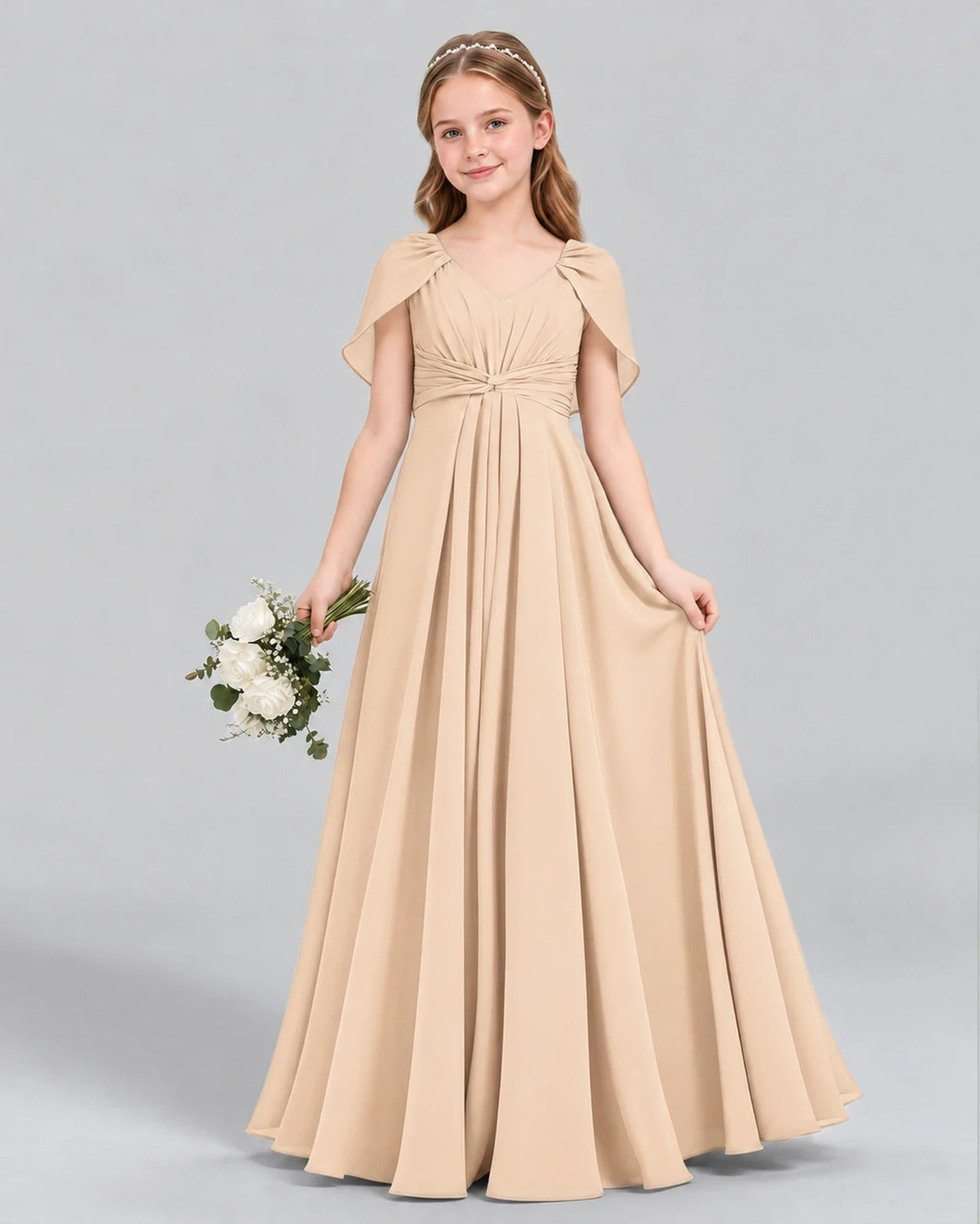 Peach A-line Junior Bridesmaid Dress Front