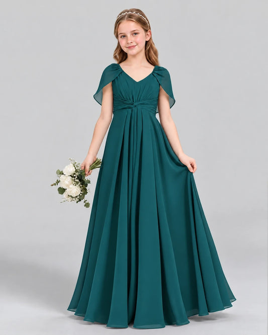 Peacock A-line Junior Bridesmaid Dress Front