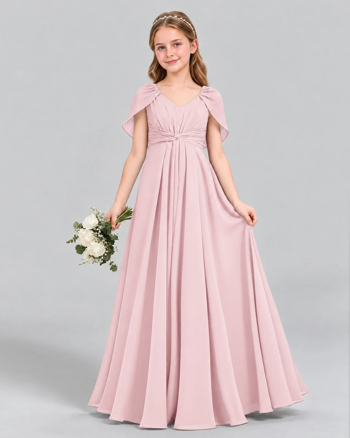 Pink A-line Junior Bridesmaid Dress Front
