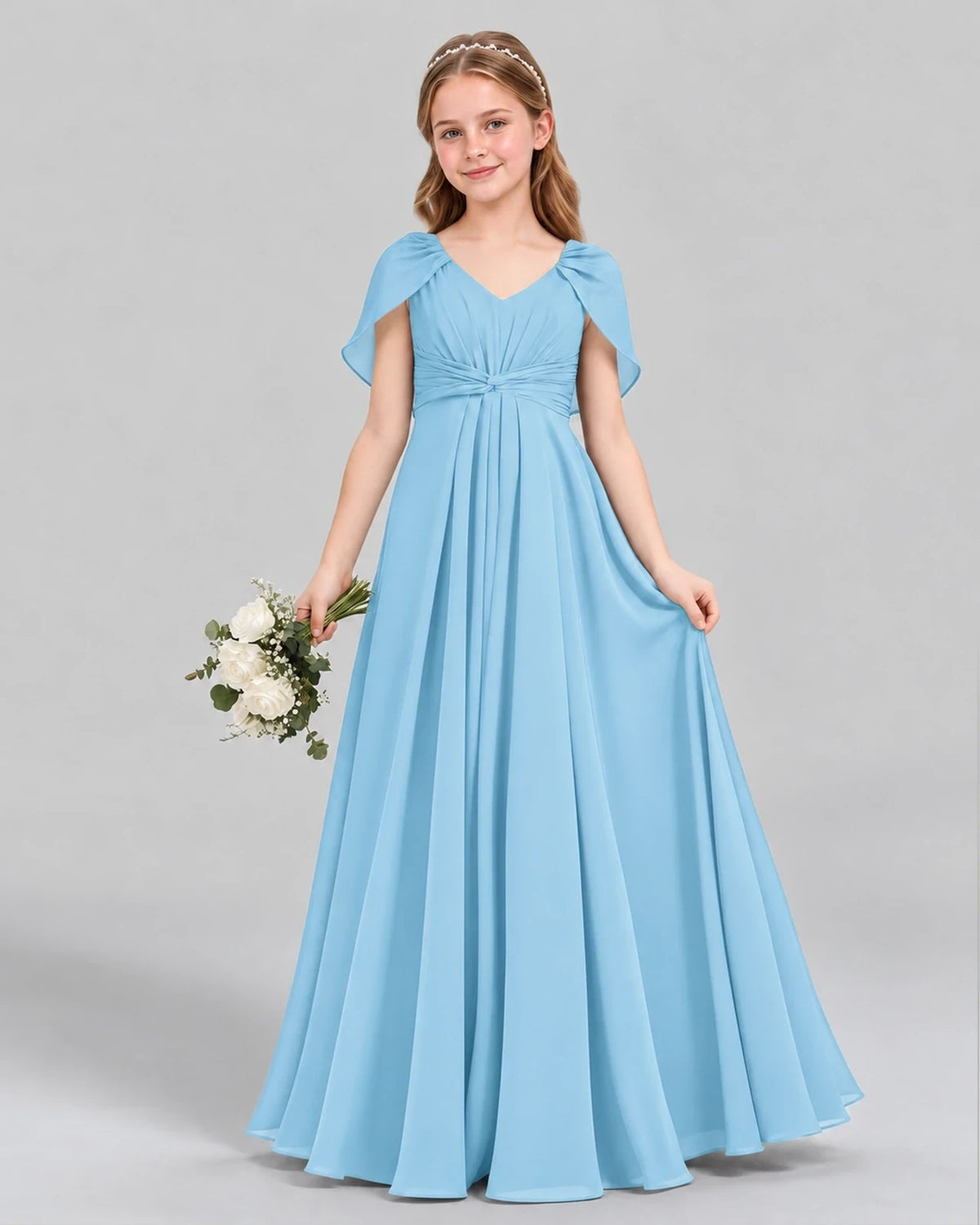 Sky Blue A-line Junior Bridesmaid Dress Front