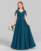Teal A-line Junior Bridesmaid Dress Front