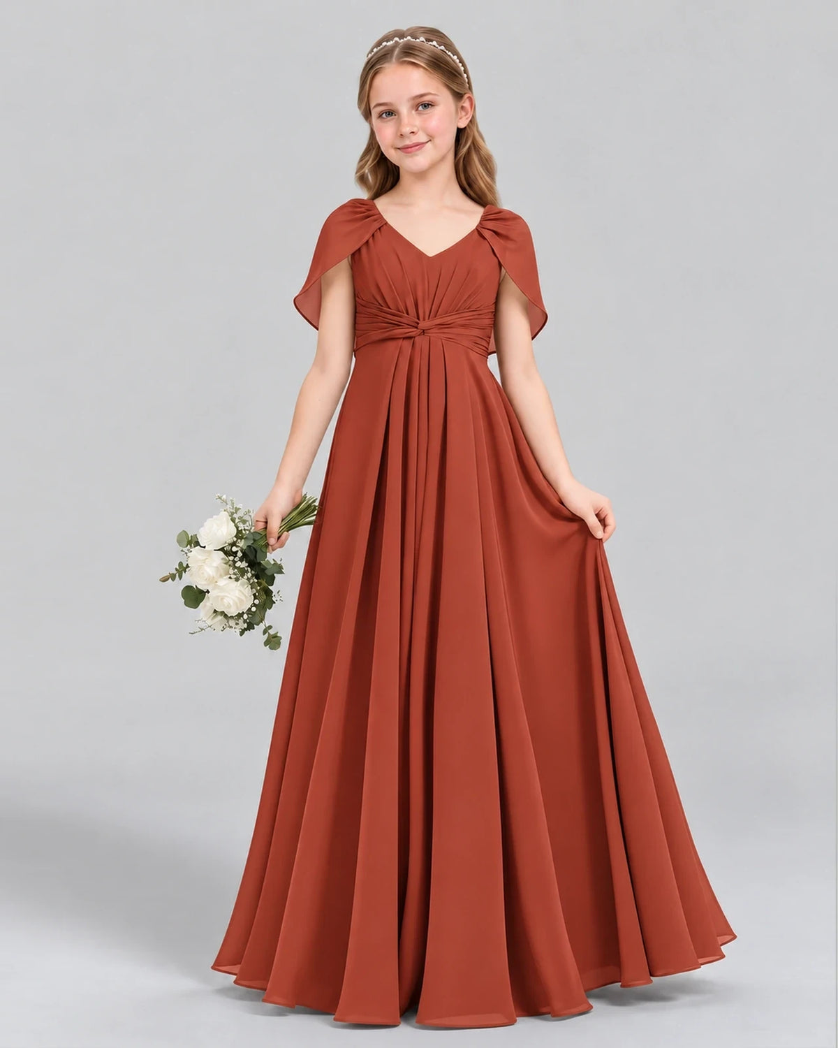 Vermilion A-line Junior Bridesmaid Dress Front