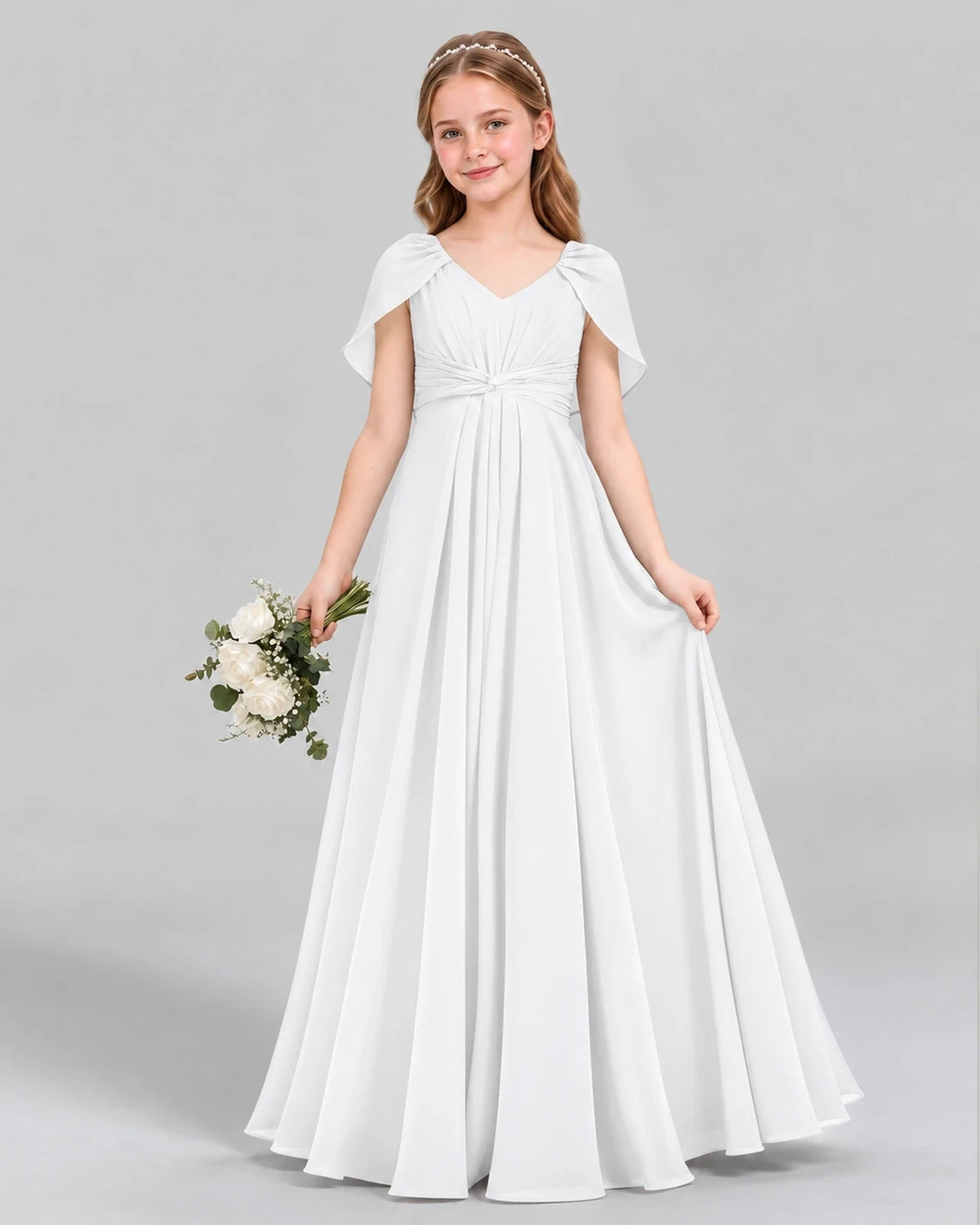White A-line Junior Bridesmaid Dress Front