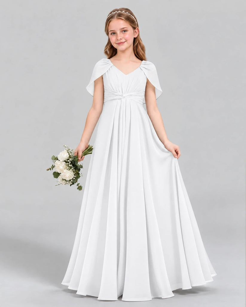 White A-line Junior Bridesmaid Dress Front