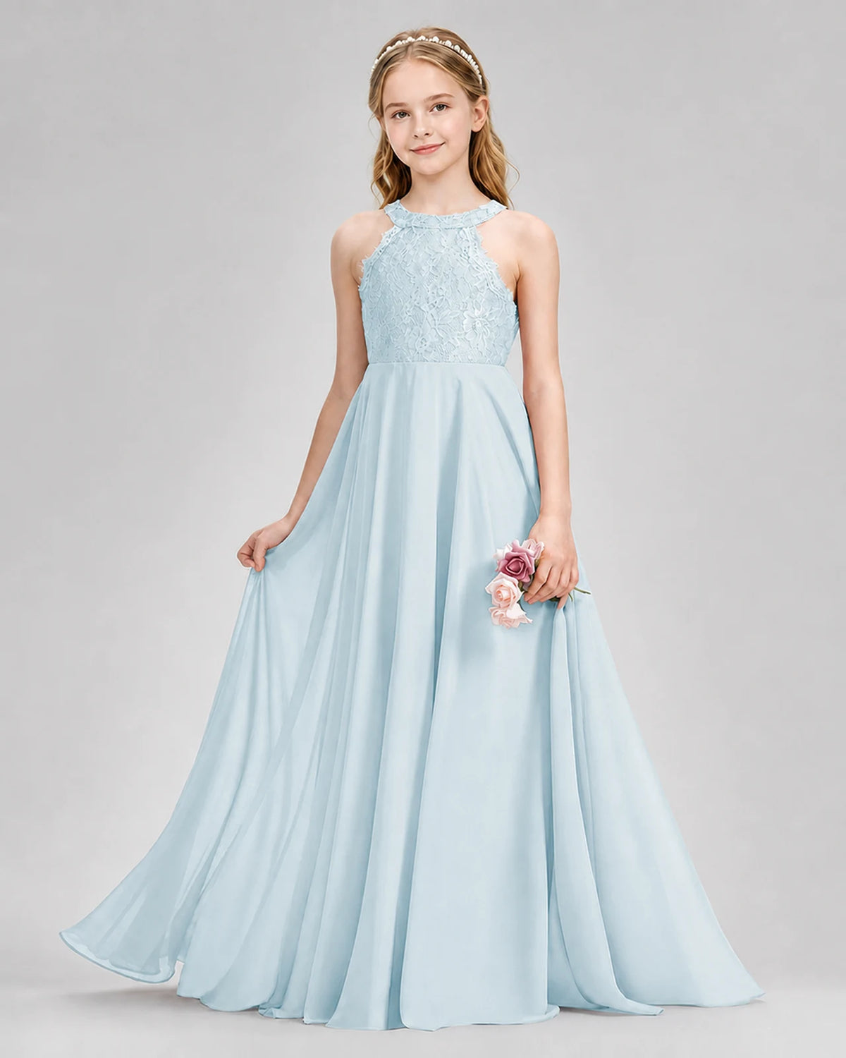 Baby Blue A-line Junior Bridesmaid Dresses Front