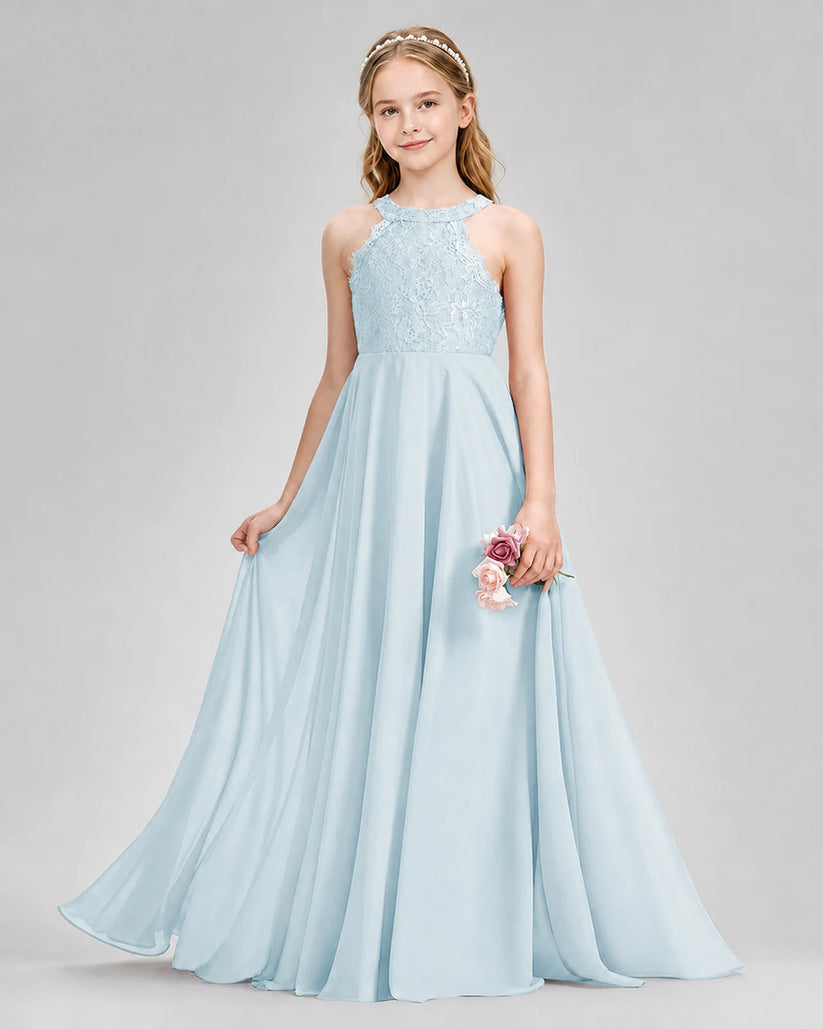 Baby Blue A-line Junior Bridesmaid Dresses Front