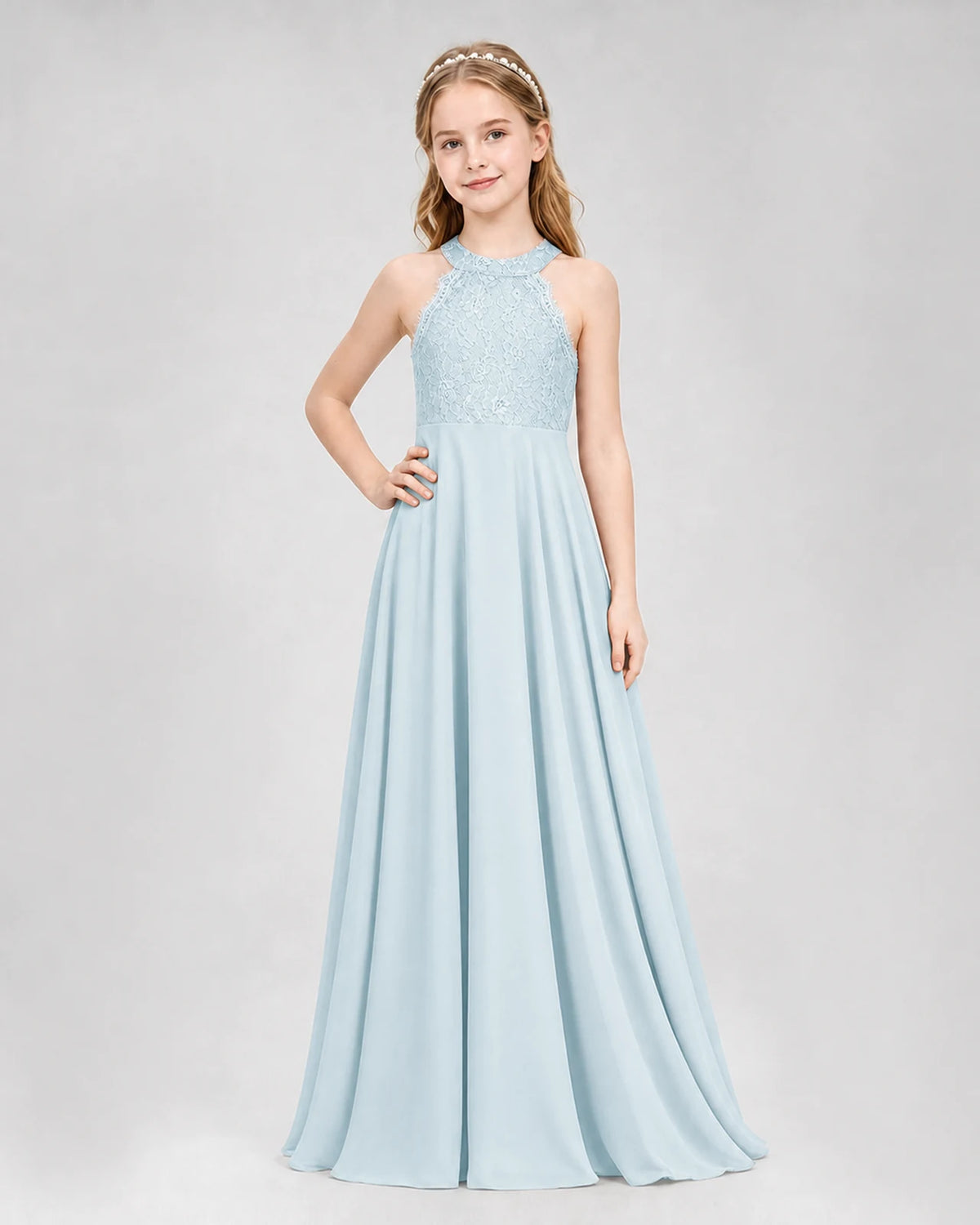 Baby Blue A-line Junior Bridesmaid Dresses Side