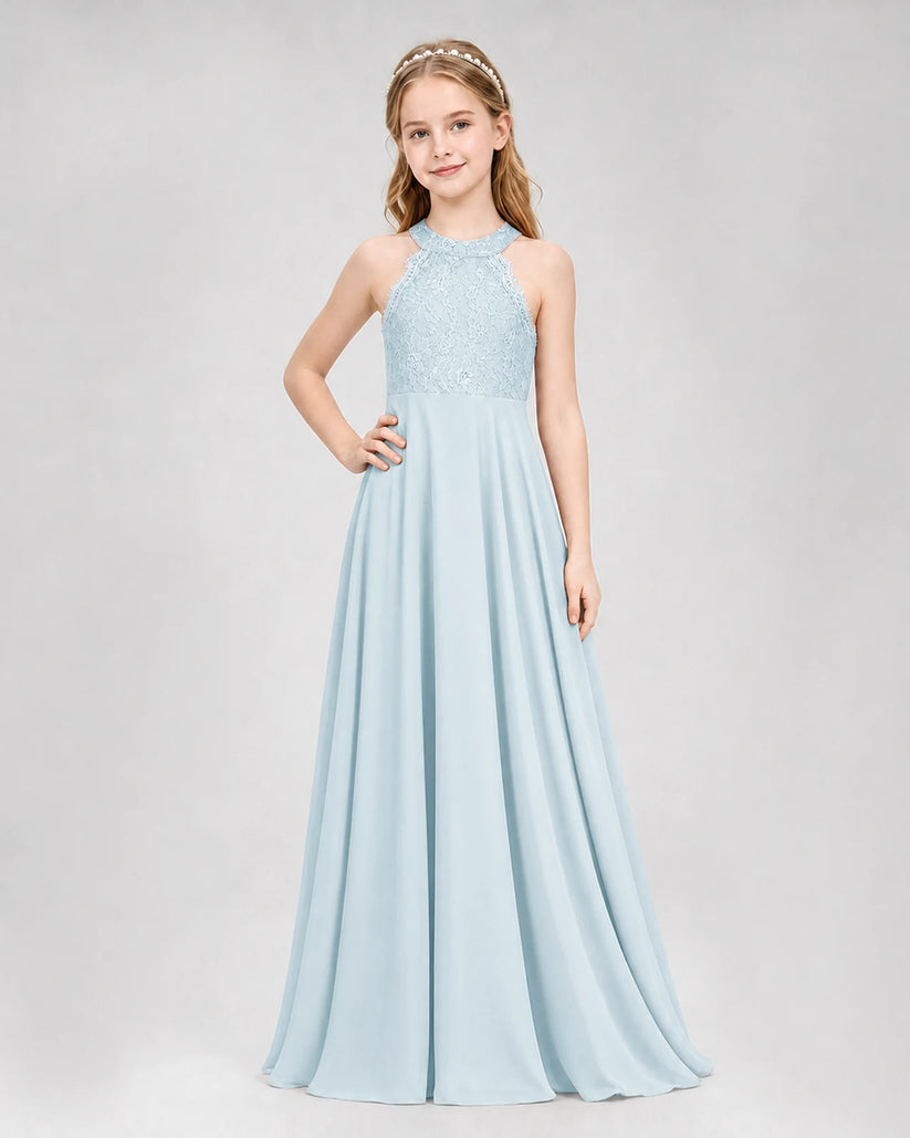 Baby Blue A-line Junior Bridesmaid Dresses Side