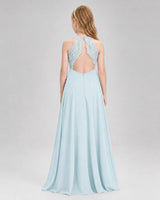 Baby Blue A-line Junior Bridesmaid Dresses Back