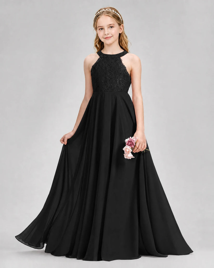 Black A-line Junior Bridesmaid Dresses Front