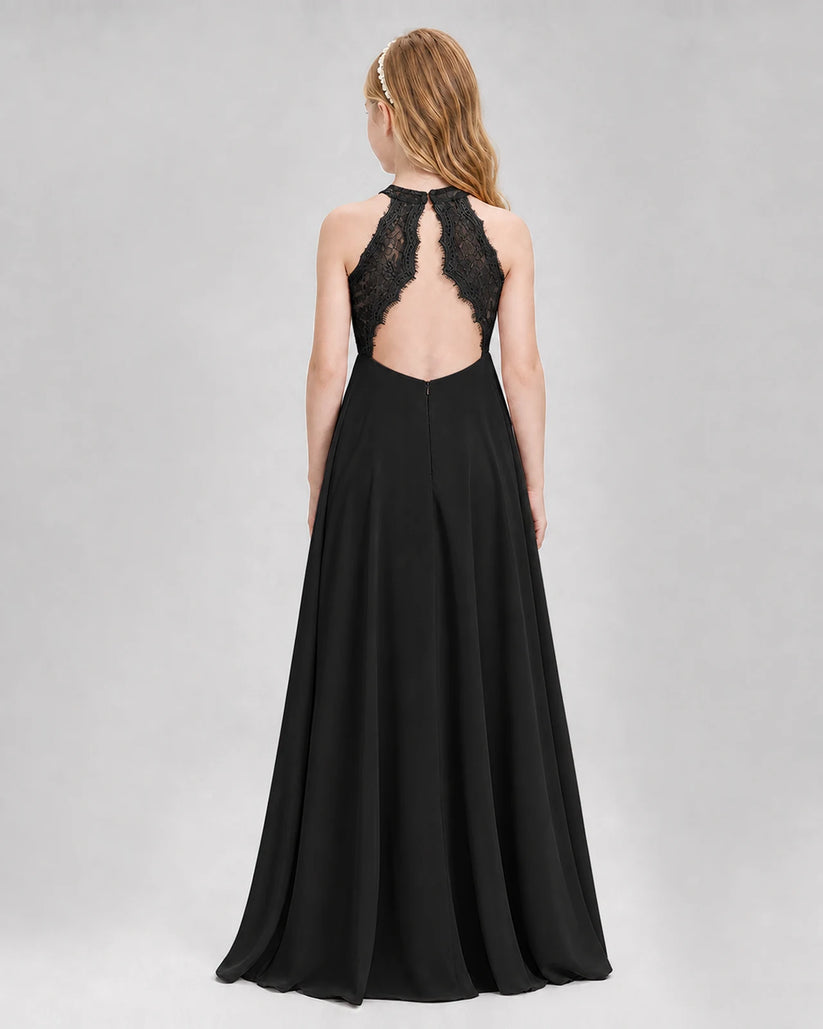 Black A-line Junior Bridesmaid Dresses Back